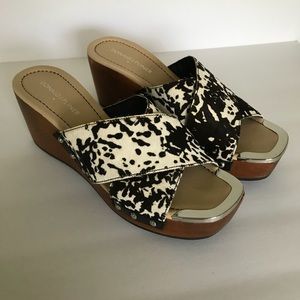 Donald J Pliner animal print wedge slide sandals